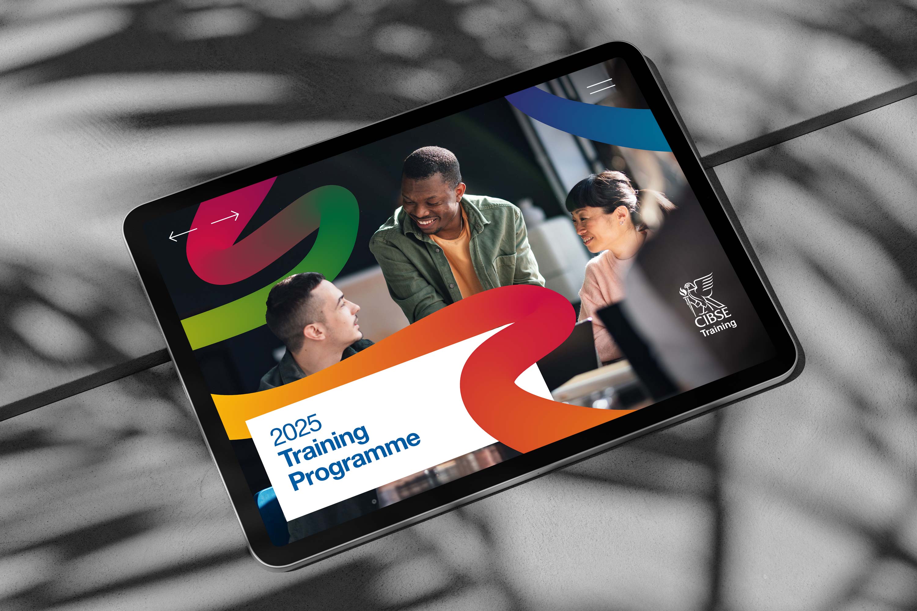 Digital device displaying the campaign identity and design for the Chartered Institute of Building Services Engineers (CIBSE) Training Programme, created by Darkhorse Design.