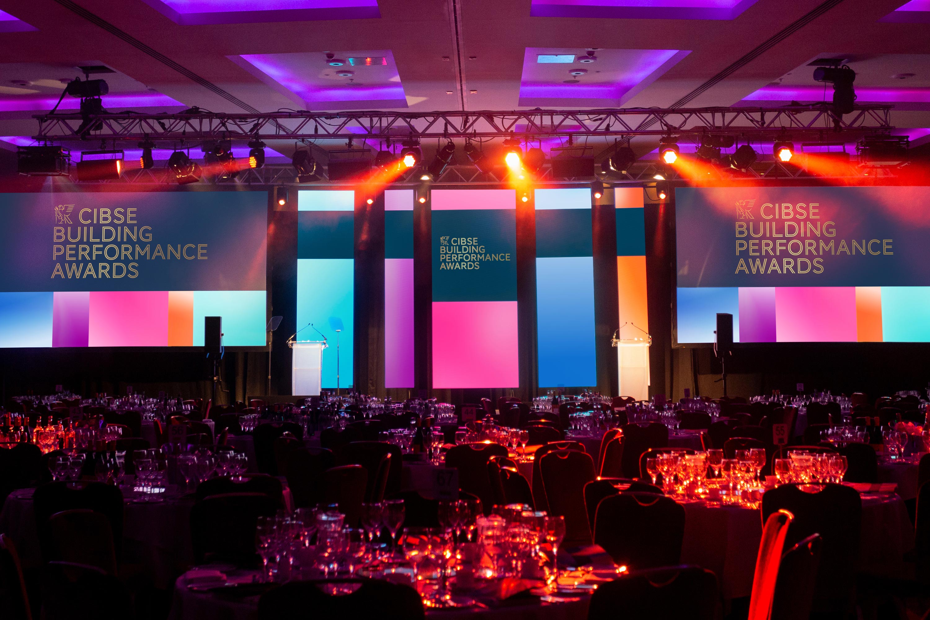 Chartered Institute of Building Services Engineers (CIBSE) Building Performance Awards campaign identity and awards event design, created by Darkhorse Design.