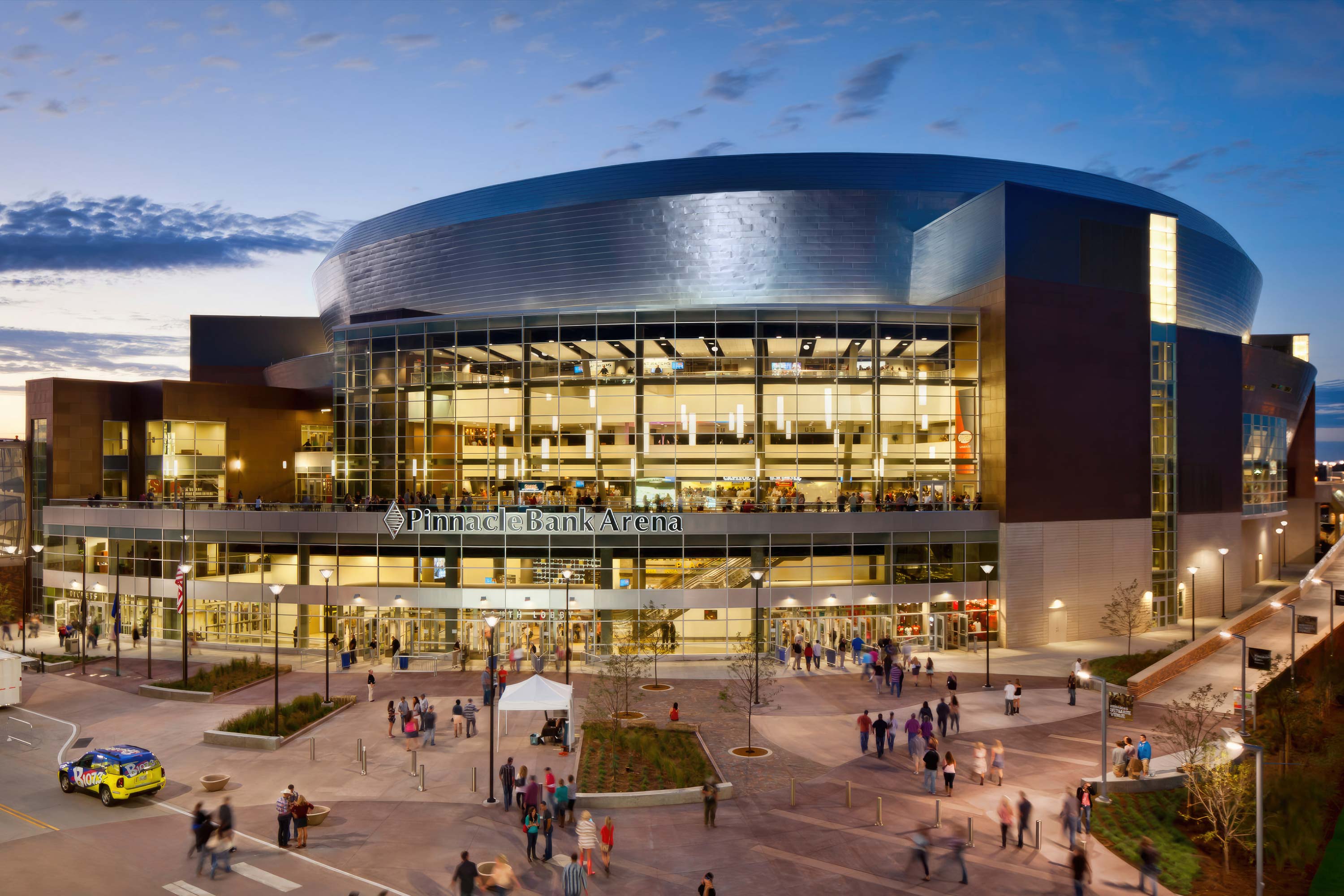Pinnacle Bank Arena, a multi-purpose venue in Lincoln, Nebraska, designed by DLR Group, a global design and architecture firm with a portfolio spanning schools, corporate offices, civic buildings, and transportation facilities, operating with offices across the United States and internationally.