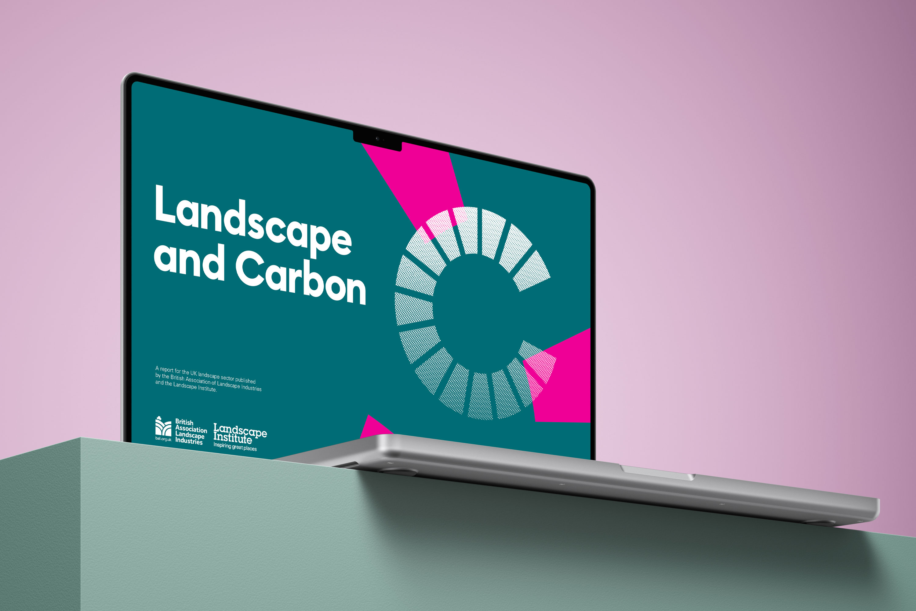 Identity and design for the 'Landscape and Carbon' joint sectors report by the Landscape Institute and British Association of Landscape Industries, created by Darkhorse Design.