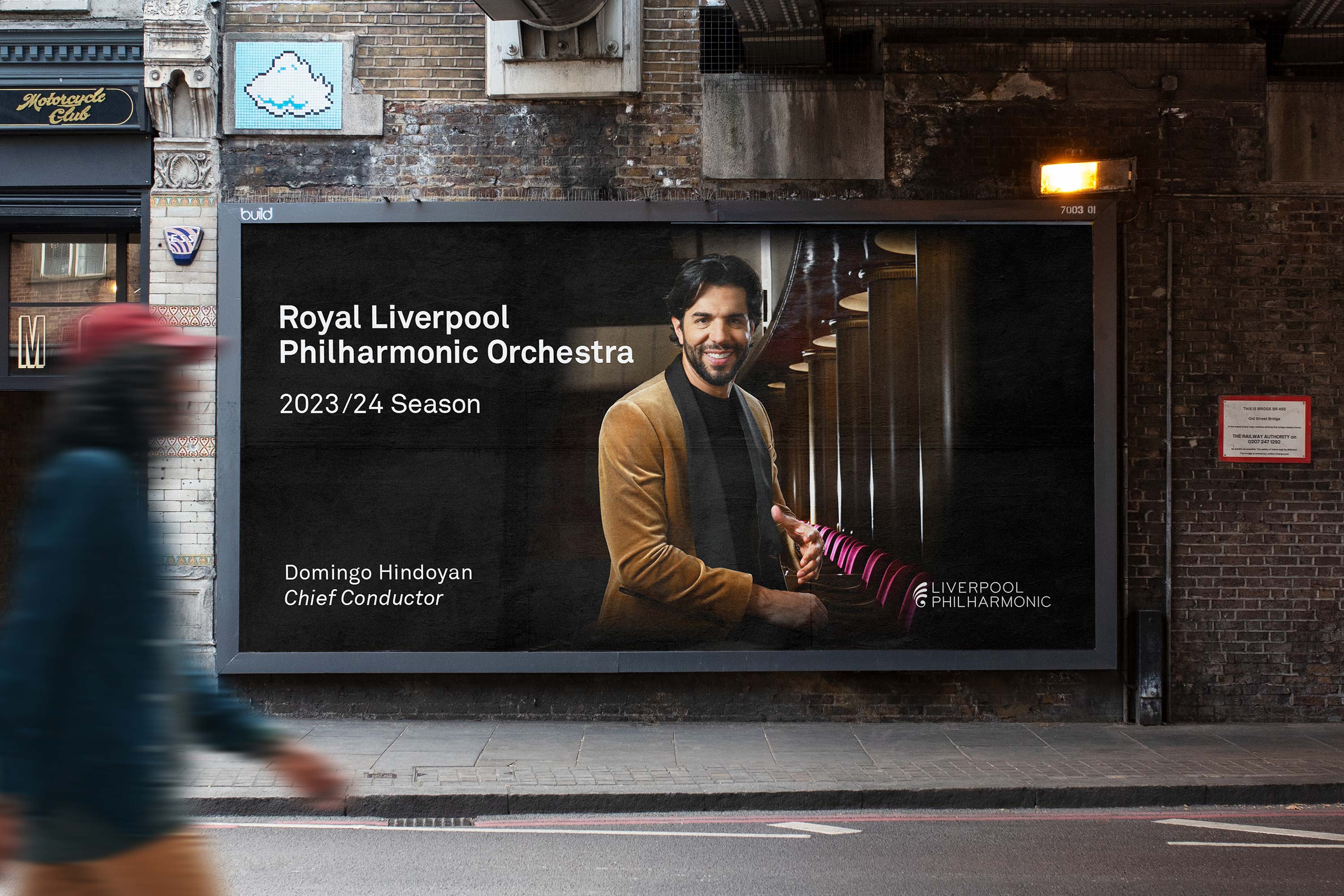Campaign identity and billboard promoting the Royal Liverpool Philharmonic Orchestra's (RLPO) new season, led by Chief Conductor Domingo Hindoyan, created by Darkhorse Design.