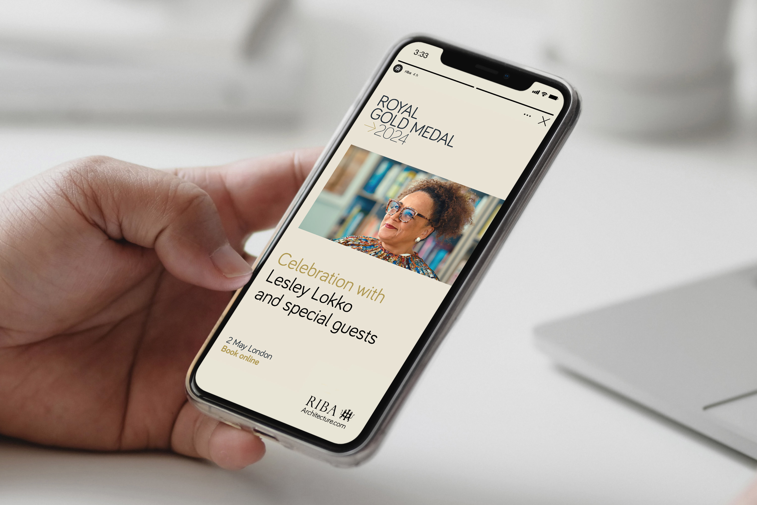 Royal Institute of British Architects (RIBA) Royal Gold Medal campaign celebrating architect and academic Lesley Lokko, designed by Darkhorse Design.